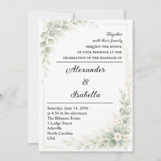 Elegante Boho Bloemen Bruiloftsinvatie Kaart (Voorkant)