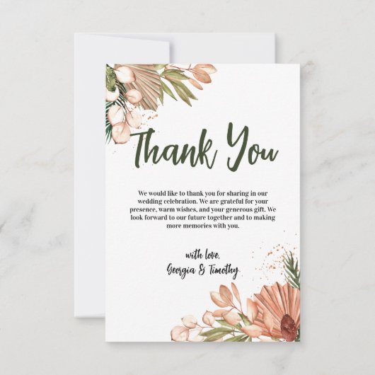 Elegante Boho bloemen, foto Bedankkaart (Achterkant)