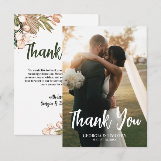 Elegante Boho bloemen, foto Bedankkaart (Voorkant / Achterkant)