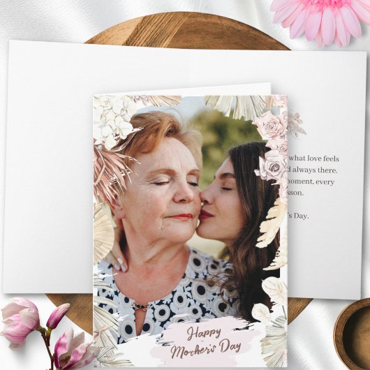 Elegante Boho Bloemen Foto Moederdag Kaart