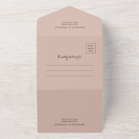 Elegante Boho Bloemen Foto Overlay Bruiloft QR Cod All In One Uitnodiging (Buitenkant)