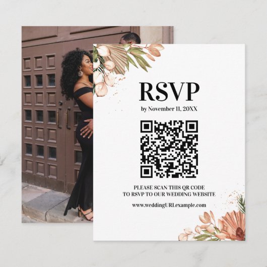 Elegante Boho bloemen, foto RSVP Kaartje (Voorkant / Achterkant)