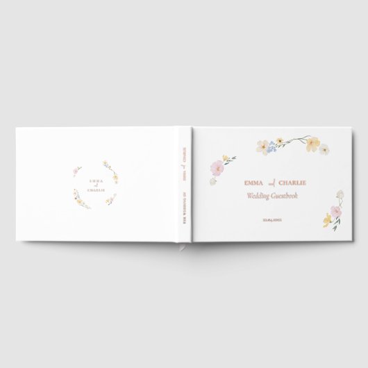 Elegante boho bloemen Kalligrafie Trouwen Gastenboek (Volledig)