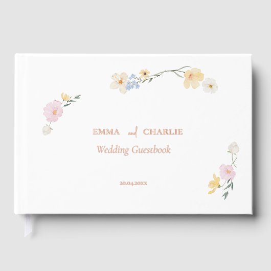Elegante boho bloemen Kalligrafie Trouwen Gastenboek (Voorkant)