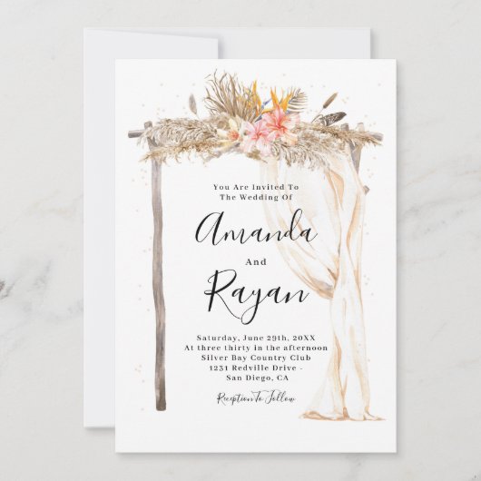 Elegante Boho Bloemen Luifel Bruiloft Kaart (Voorkant)