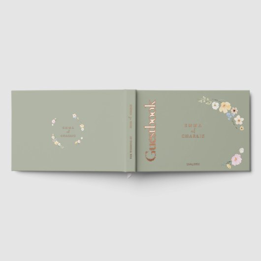 Elegante boho bloemen Sage Wedding Gastenboek (Volledig)