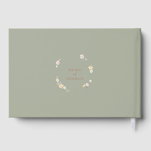 Elegante boho bloemen Sage Wedding Gastenboek (Achterkant)
