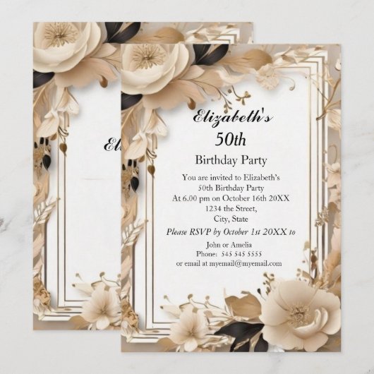 Elegante boho bloemen Verjaardagsfeest Modern Kaart (Voorkant / Achterkant)