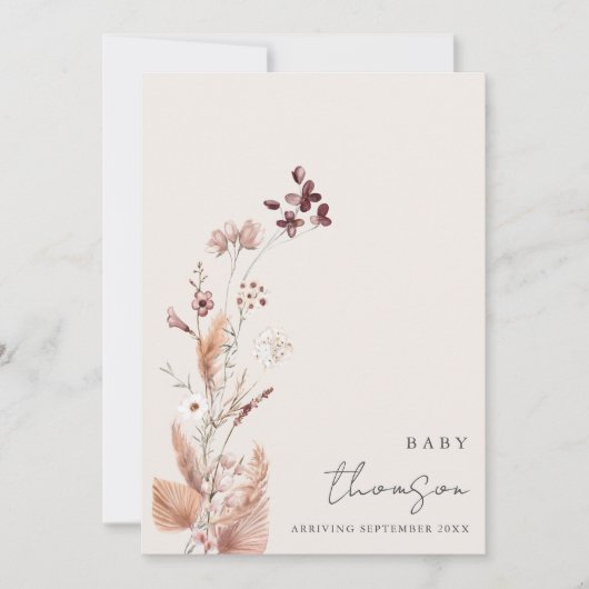 Elegante Boho Bloemen Zwangerschap Aankondiging (Voorkant)