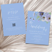 Elegante Boho Bloemenboeket Blauwe Trouw Qr Code Kaart