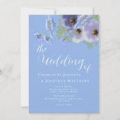 Elegante Boho Bloemenboeket Blauwe Trouw Qr Code Kaart (Voorkant)
