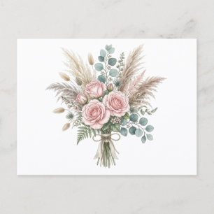 Elegante Boho Bloemenboeket Blush Roze Roos Bruilo Briefkaart