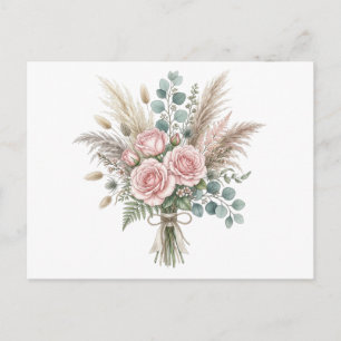 Elegante Boho Bloemenboeket Blush Roze Roos Bruilo Feestdagenkaart
