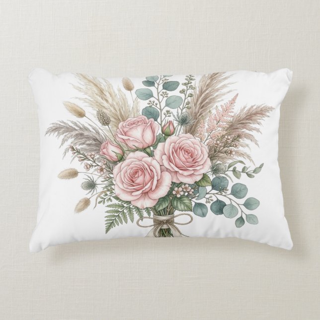 Elegante Boho bloemenboeket Roze kussen  (Voorkant)