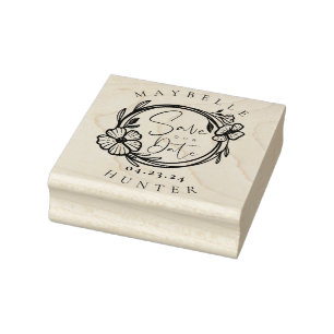 Elegante Boho bloemenkrans Save the Date Rubberstempel