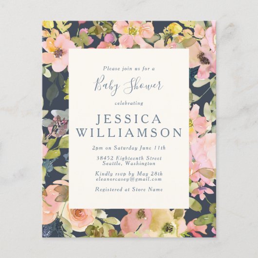 Elegante Boho-bloemige baby shower uitnodiging met (Voorkant)