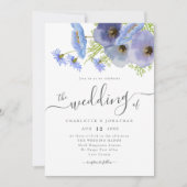 Elegante Boho Bloemige Blauwe Trouw QR Code Kaart (Voorkant)