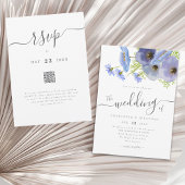 Elegante Boho Bloemige Blauwe Trouw QR Code Kaart