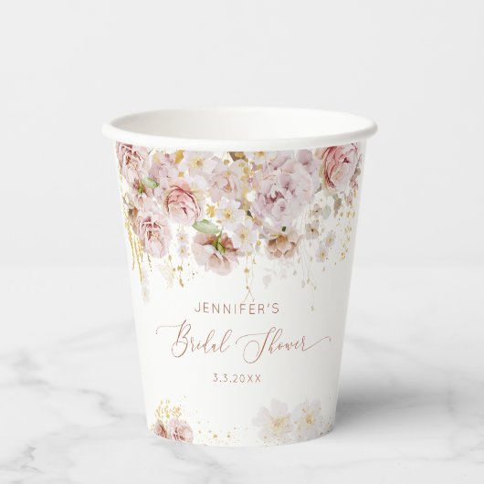 Elegante boho bloemige bruidsdouche papieren bekers (Voorkant)