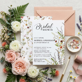 Elegante Boho Bloemige Bruidsdouche Wildflower Kaart