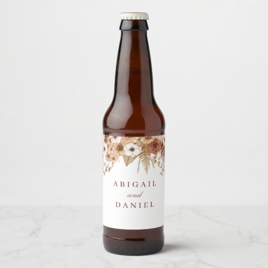 Elegante Boho Bloemige Bruiloft Bier Etiket (Voorkant)