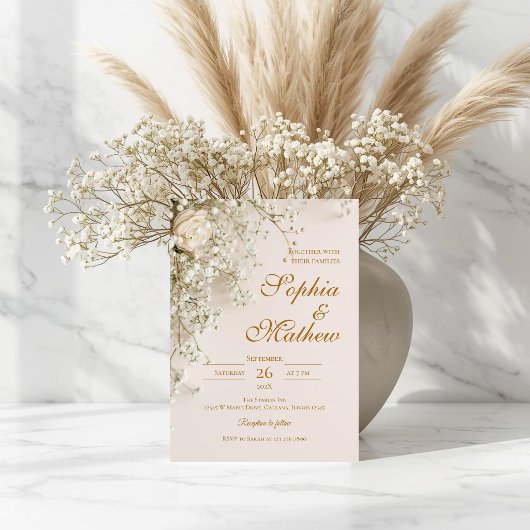 Elegante Boho Bloemige Bruiloft Kaart