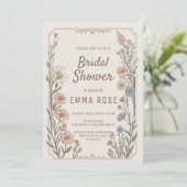 Elegante Boho Bloemige Bruiloft Uitnodiging (Staand voorkant)