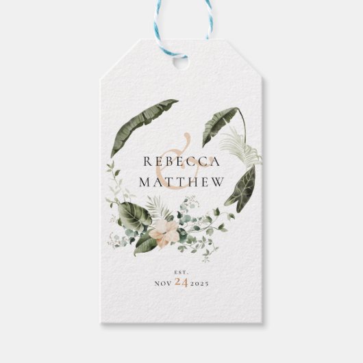 Elegante Boho Bloemige Groene Huwelijk Cadeaulabel (Voorkant)