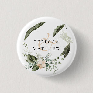 Elegante Boho Bloemige Groene Huwelijk Ronde Button 3,2 Cm