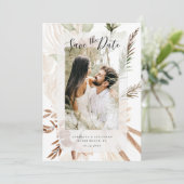 Elegante Boho Bloemige Pampas Foto Save The Date (Staand voorkant)