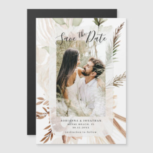 Elegante Boho Bloemige Pampas Foto Save The Date Magnetische Uitnodiging