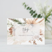 Elegante Boho Bloemige Pampas RSVP Kaartje (Staand voorkant)