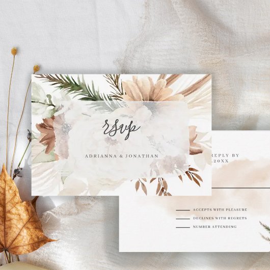 Elegante Boho Bloemige Pampas RSVP Kaartje