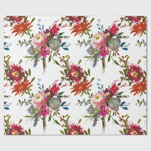 Elegante Boho Bloemige Rode Botanische Trouwcadeau Cadeaupapier (Vlak)