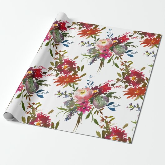 Elegante Boho Bloemige Rode Botanische Trouwcadeau Cadeaupapier (Uitgerold)