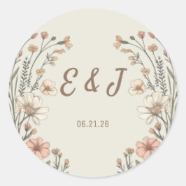 Elegante Boho Bloemige Trouw Klassieke Ronde Stick Sticker