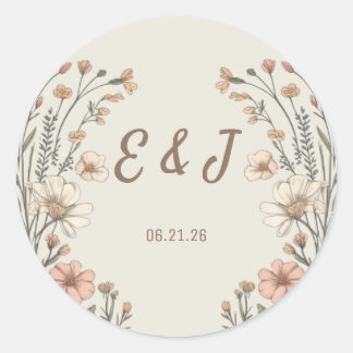 Elegante Boho Bloemige Trouw Klassieke Ronde Stick Sticker