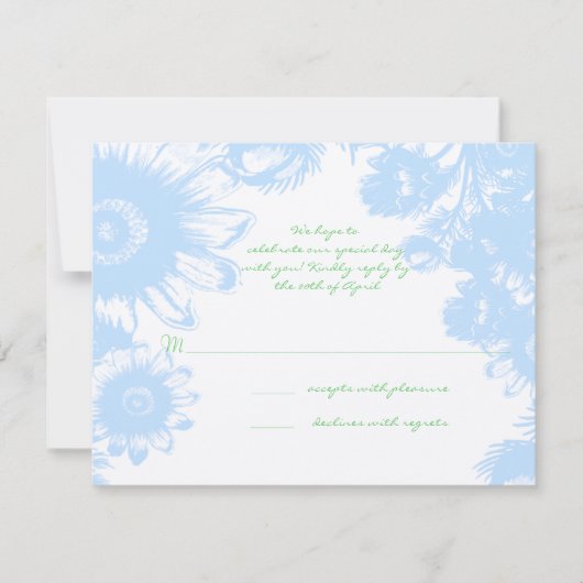 Elegante Boho Bloemige Trouw Pastel Blauwe RSVP (Voorkant)