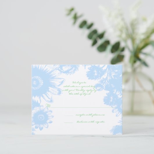 Elegante Boho Bloemige Trouw Pastel Blauwe RSVP (Staand voorkant)