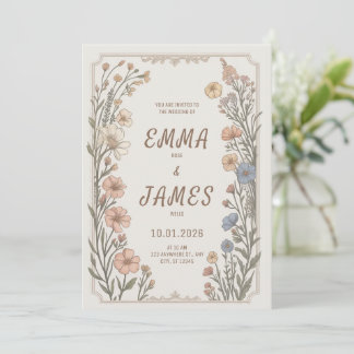 Elegante Boho Bloemige Trouwuitnodiging Kaart