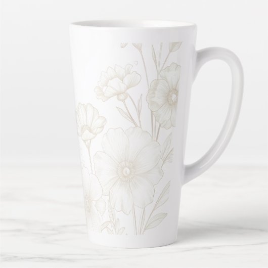 Elegante Boho Bloemlijn Kunstframe Achtergrond Latte Mok (Rechts)