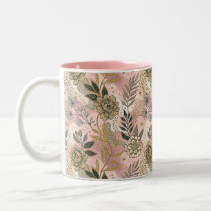 Elegante Boho Bloemmotief Tweekleurige Koffiemok