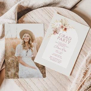 Elegante Boho Bloemrijke Afstudeerfeest Uitnodigin Kaart
