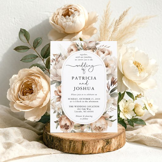 Elegante Boho Bloemrijke Boog Huwelijksuitnodiging Kaart