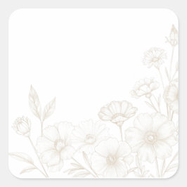 Elegante Boho Bloemrijke Lijn Kunst Frame Achtergr Vierkante Sticker