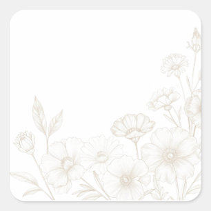 Elegante Boho Bloemrijke Lijn Kunst Frame Achtergr Vierkante Sticker