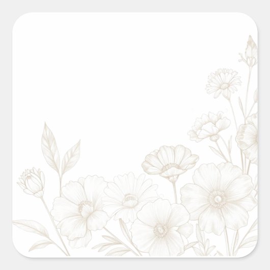 Elegante Boho Bloemrijke Lijn Kunst Frame Achtergr Vierkante Sticker (Voorkant)