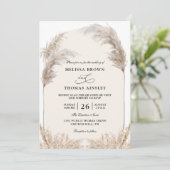 Elegante Boho Bloemrijke Pampas Budget QR Code Bru Kaart (Staand voorkant)