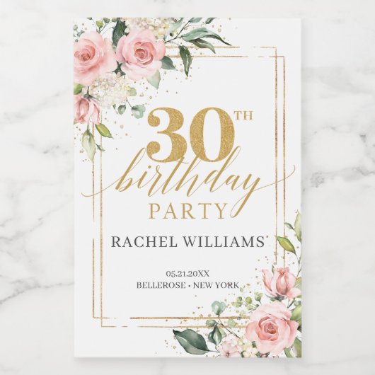 Elegante boho blos bloem goud glans salie groen wijn etiket (Enkel label)