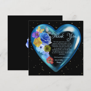 Elegante Boho Blue Floral Heart Wedding Jubileum Bedankkaart